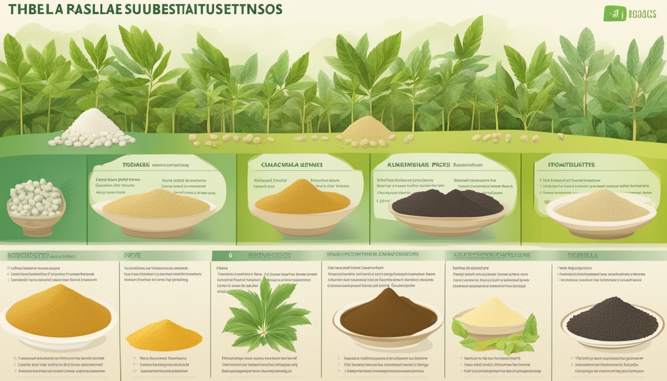 A table with various cassava substitutes, each accompanied by a detailed nutritional profile