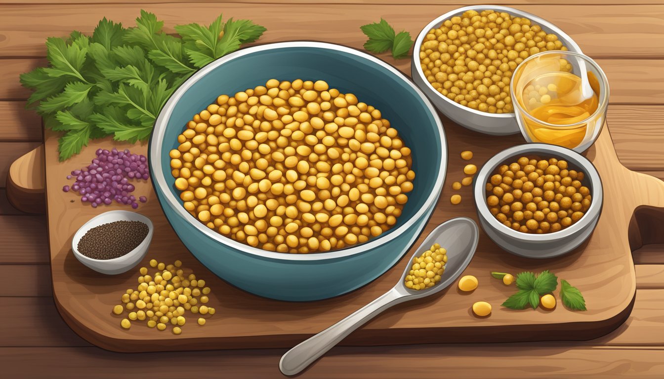 A variety of chana dal substitutes and seasonings arranged on a wooden cutting board