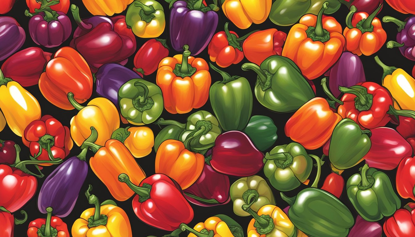 A variety of cherry peppers and their heat-focused alternatives arranged in a colorful and vibrant display