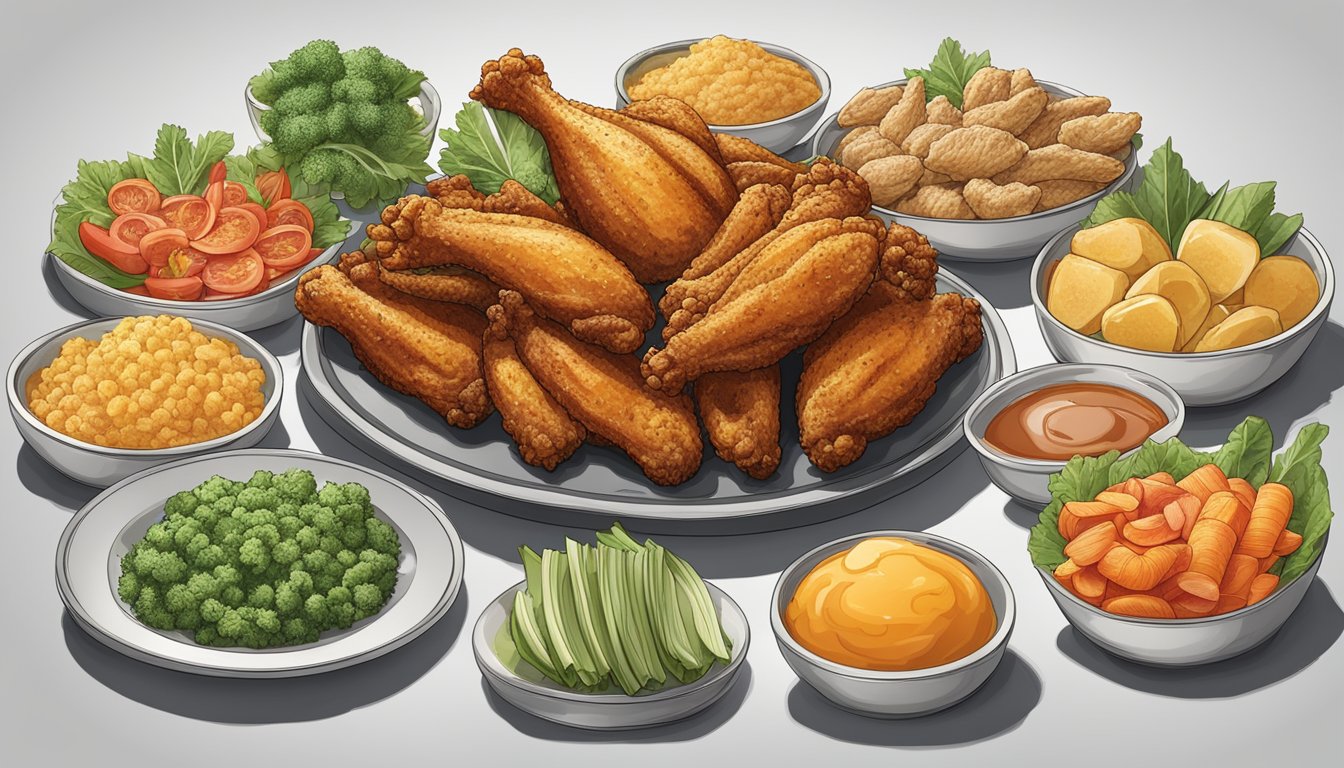 A variety of textured and flavored ingredients arranged around a central plate, offering options for chicken wings substitutes