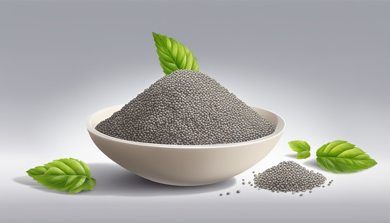 A bowl of chia seeds being used as a substitute in various cooking recipes, such as sprinkled on top of yogurt or mixed into a smoothie