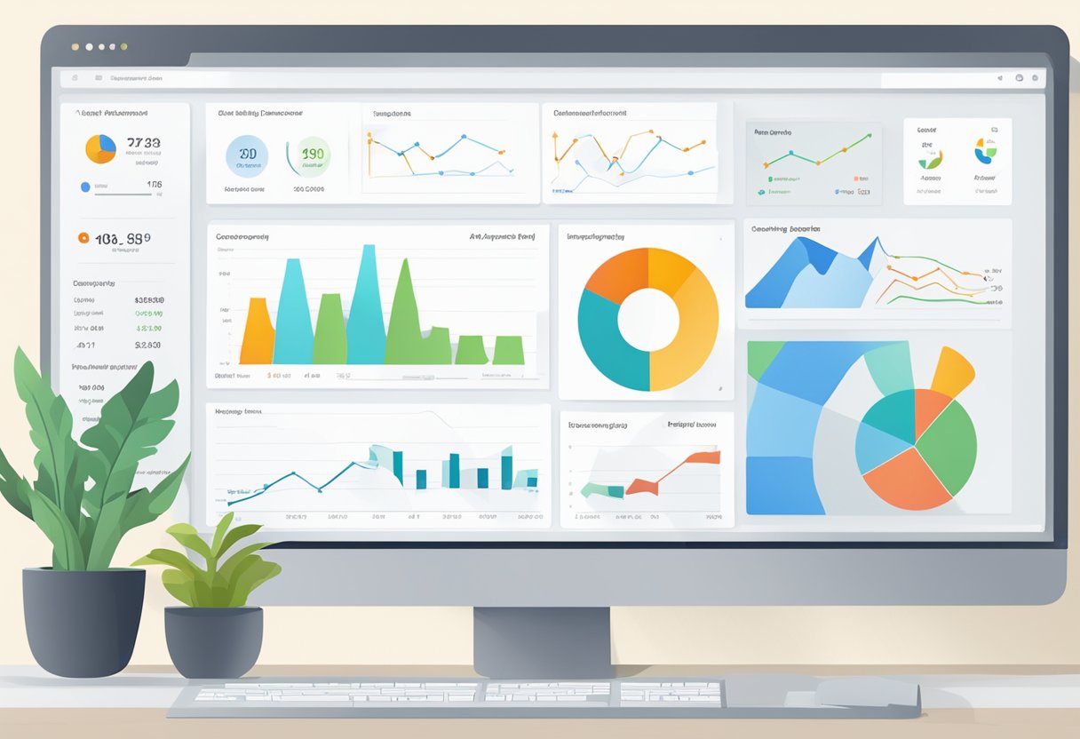 A computer screen displaying a Google Analytics dashboard with various charts and graphs tracking website performance