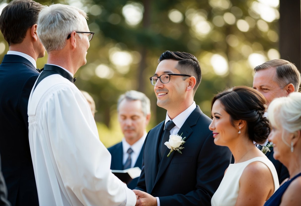 A wedding officiant leading a ceremony