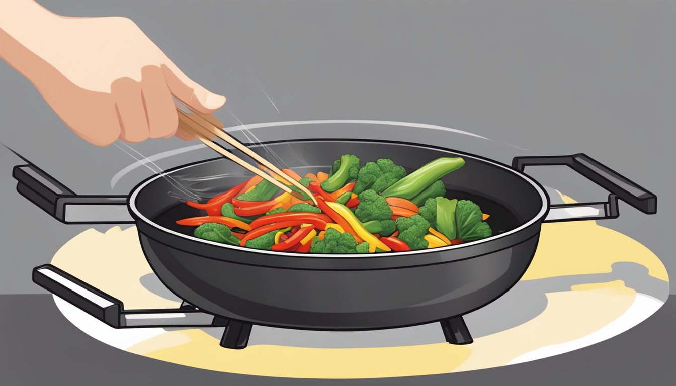 A small dollop of chili paste being added to a sizzling pan of stir-fry vegetables, releasing a burst of spicy aroma