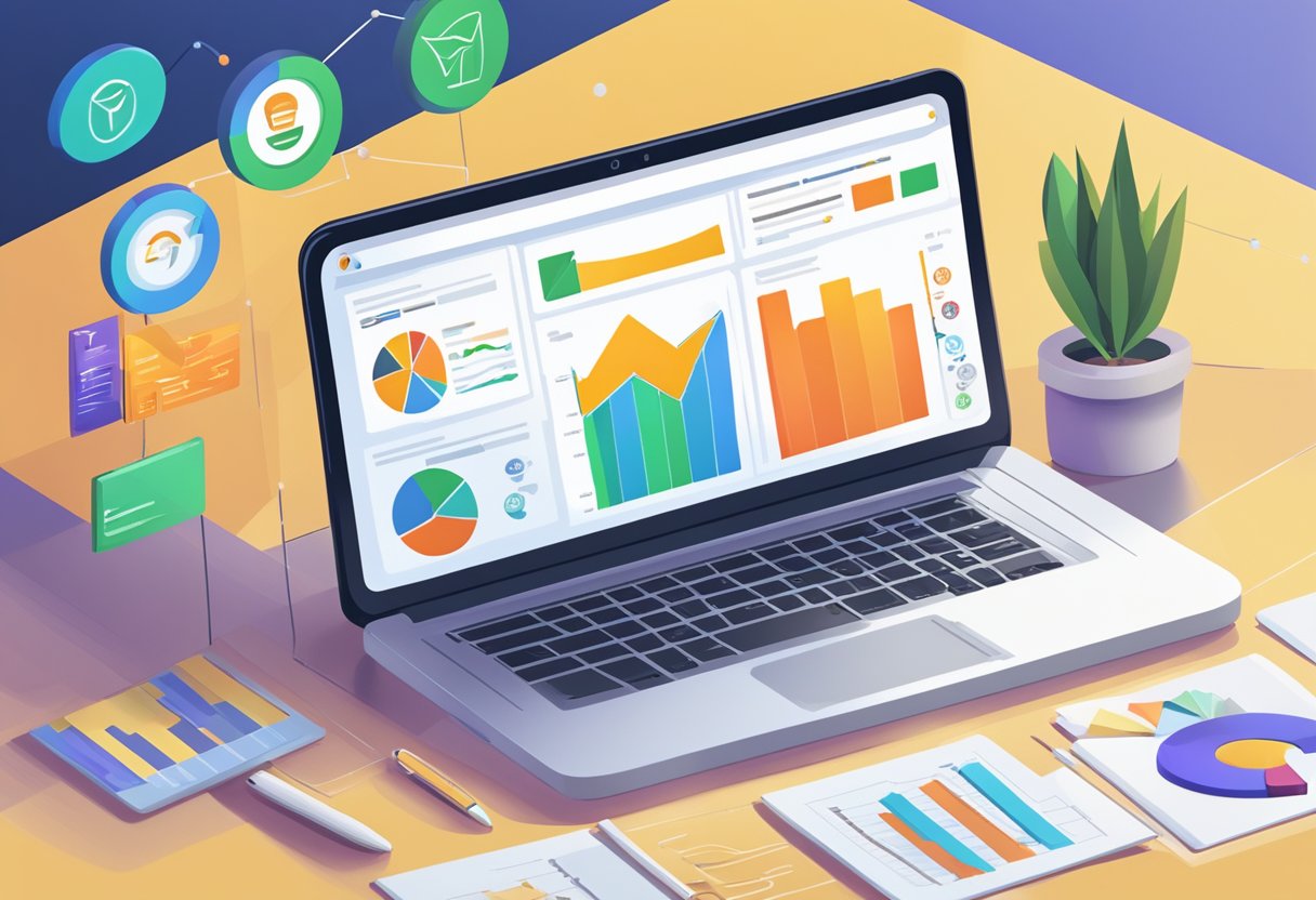 A laptop displaying email marketing analytics and optimization charts