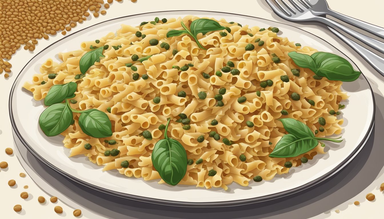 A plate of chitarra pasta surrounded by various grain-based substitutes such as quinoa, lentils, and rice