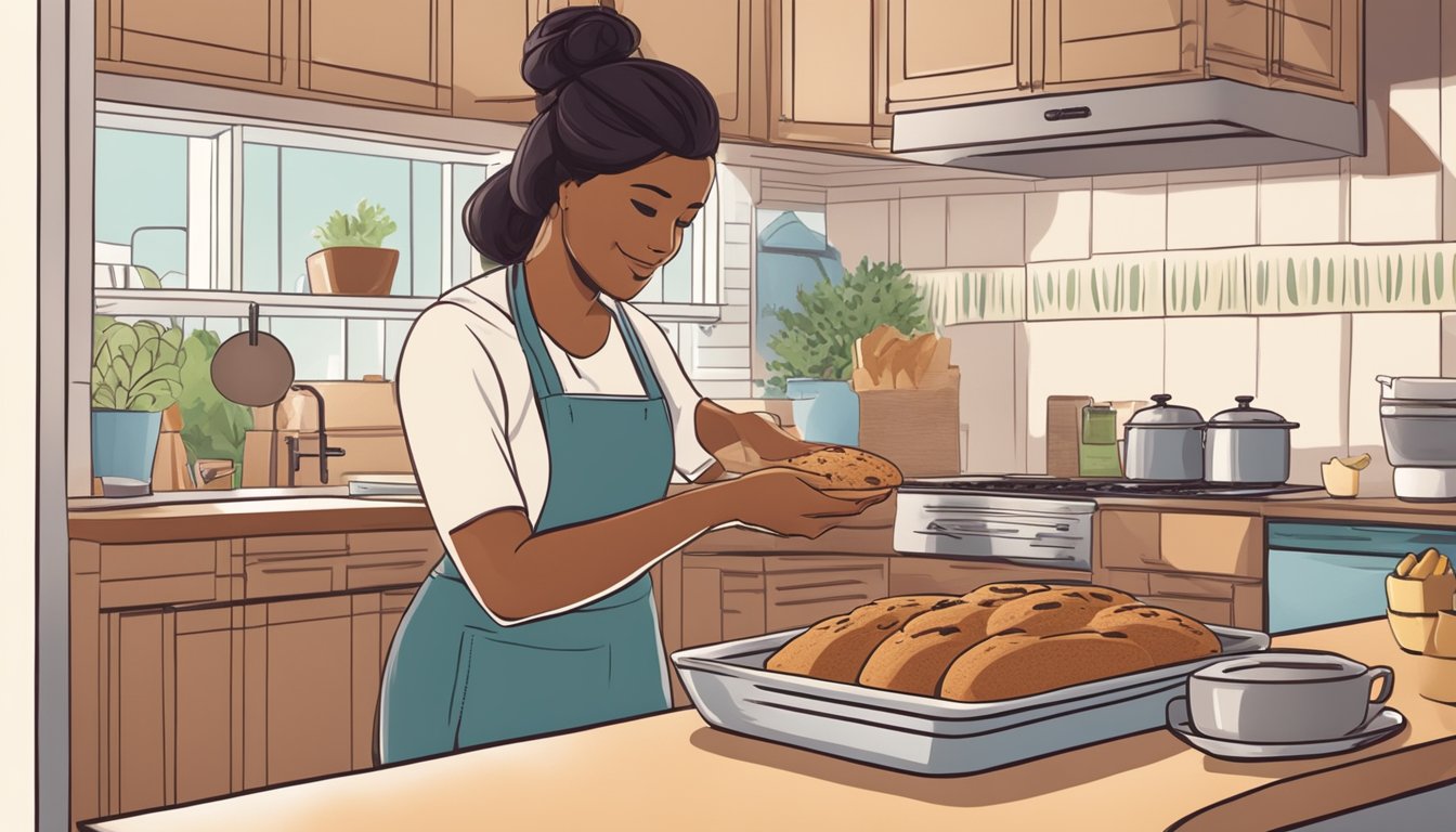 A person swapping out cinnamon raisin bread for other options in a kitchen setting