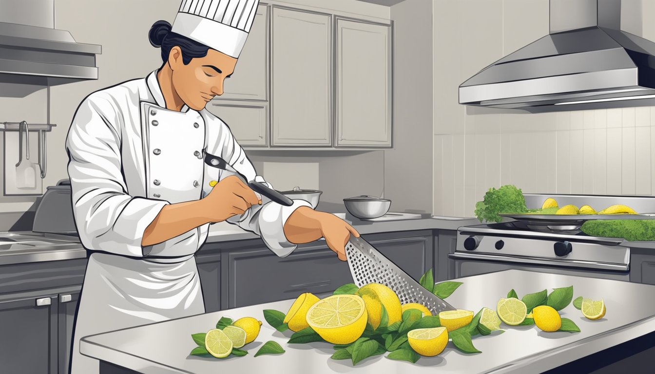 A chef slicing and grating citron to use as a flavorful substitute in various culinary dishes