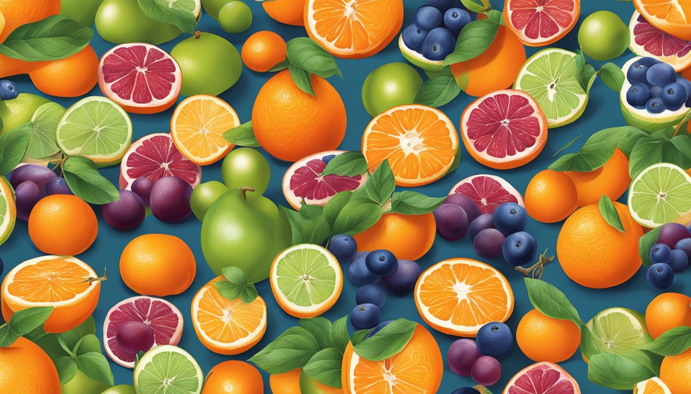 A variety of clementines and other fruit options spill out of a colorful, open snack container