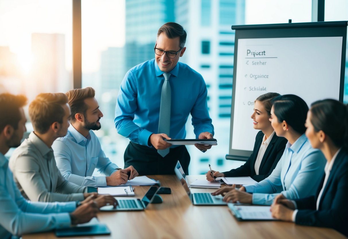 A coordinator organizing schedules, communicating with team members, and overseeing project progress