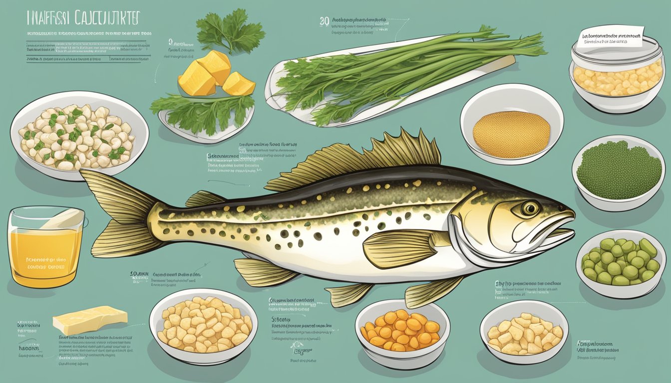 A variety of fresh cod substitutes arranged with accompanying nutritional information and health benefits displayed