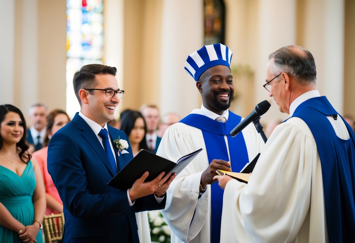 A celebrant leading a joyous ceremony, while a solemniser conducts a more serious and somber event