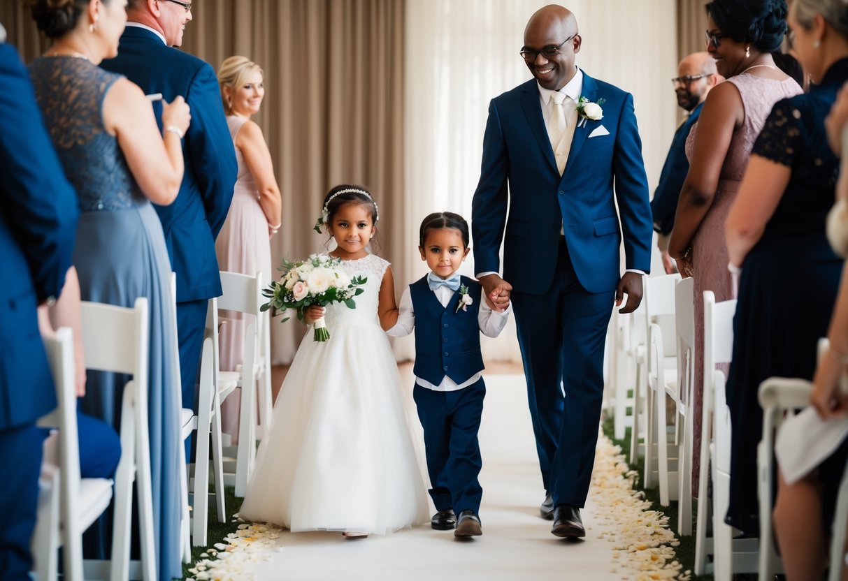 A proud parent watches as their child walks them down the aisle at their wedding