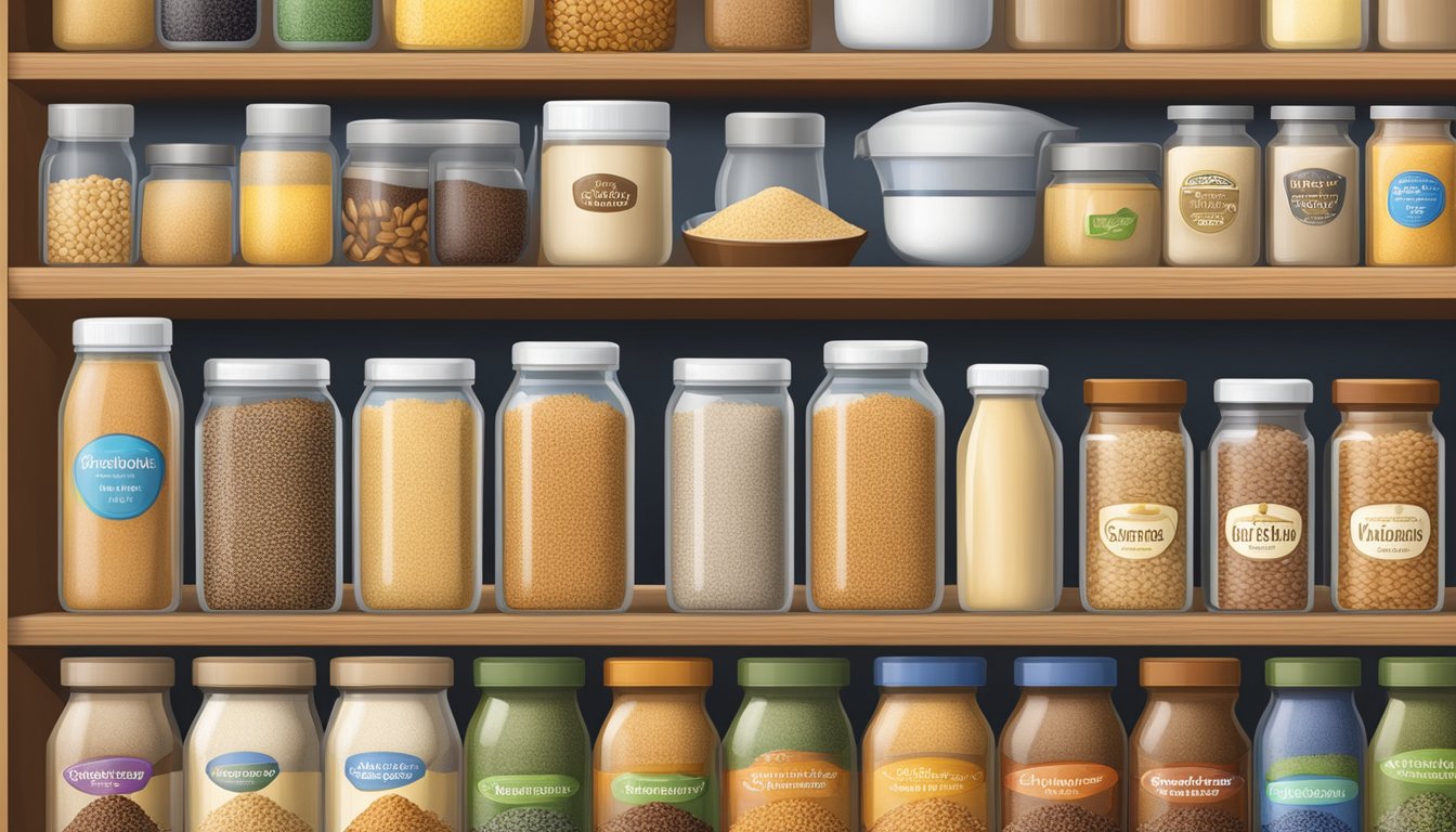 A variety of grains and cereals arranged on a shelf with a focus on cream of wheat substitutes