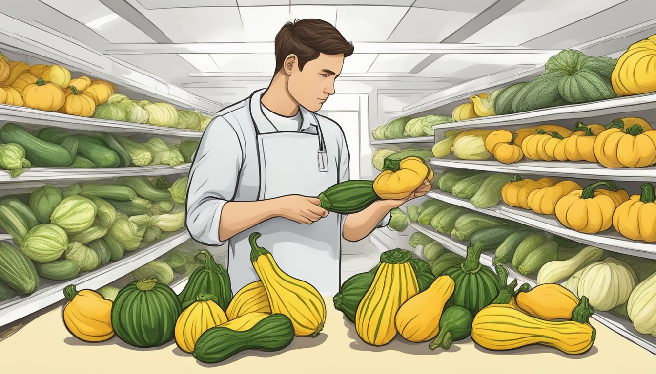 A person holding crookneck squash and exploring alternative options like zucchini and pattypan squash for health and dietary considerations