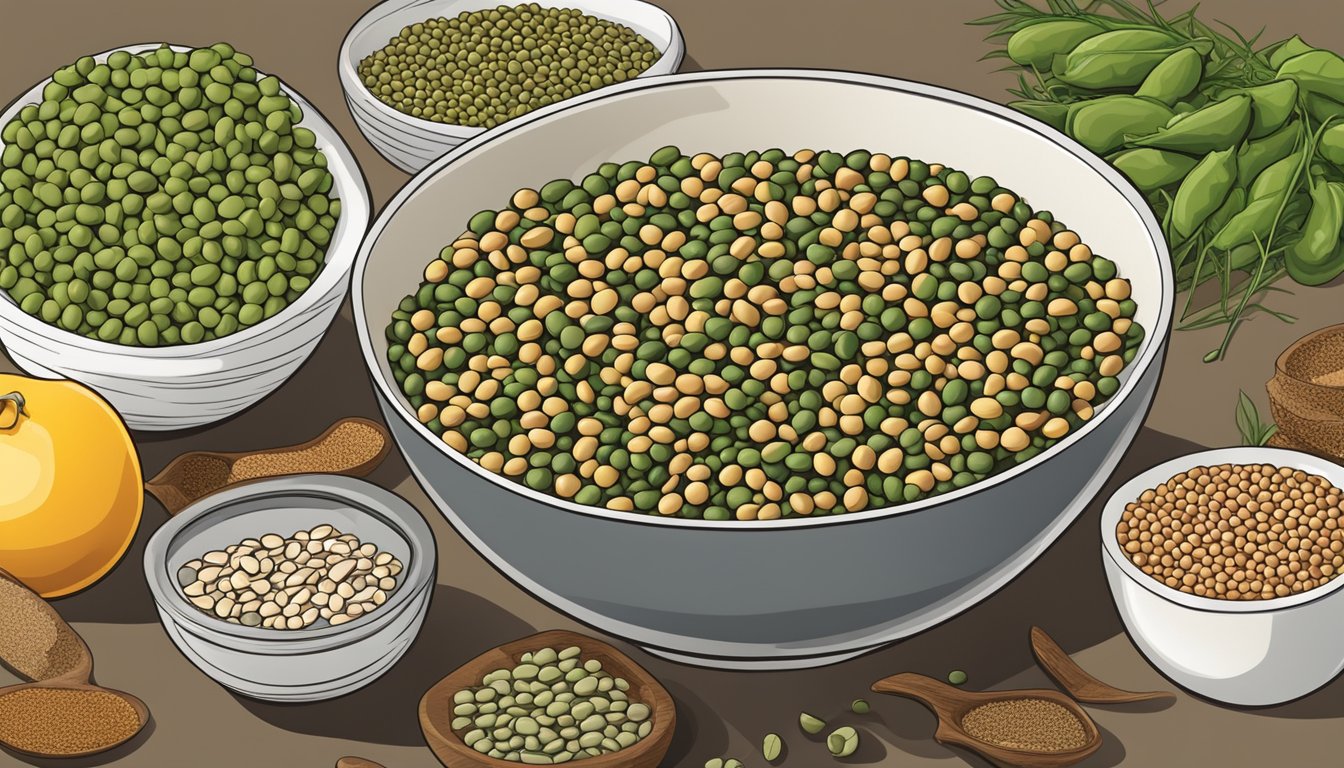 A bowl of crowder peas surrounded by various alternative ingredients like black-eyed peas and lentils