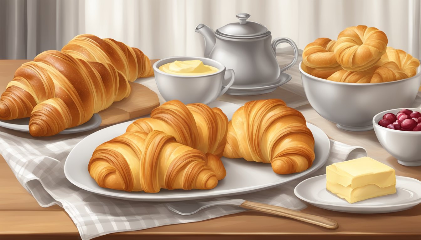 A table with croissants, butter, and various substitute ingredients like puff pastry, brioche, and crescent rolls