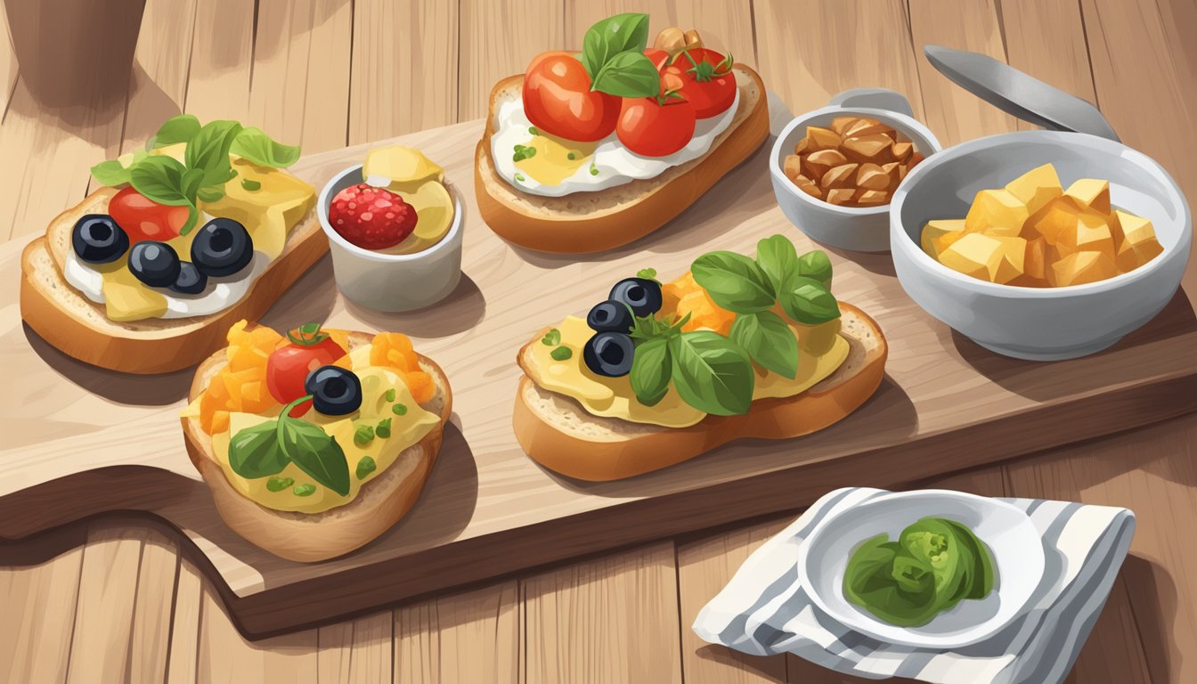 A plate of crostini substitutes arranged with various toppings on a wooden cutting board