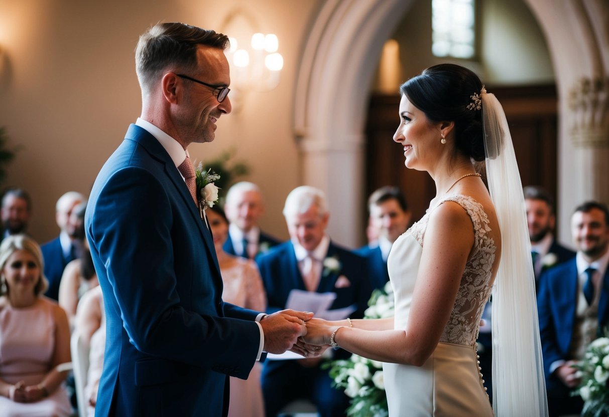A celebrant officiates a wedding ceremony in a UK venue