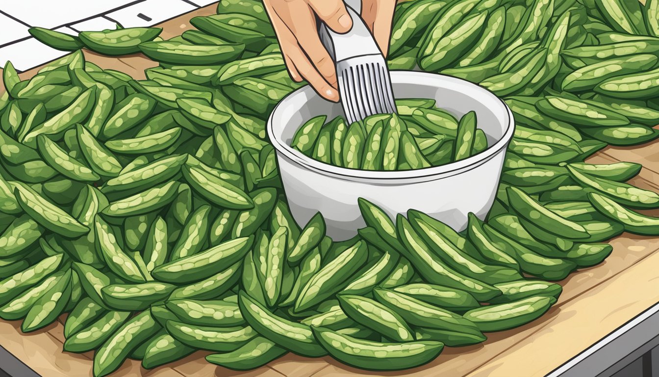 Fresh dragon tongue beans being washed and trimmed, ready to be used as a substitute in a cooking recipe