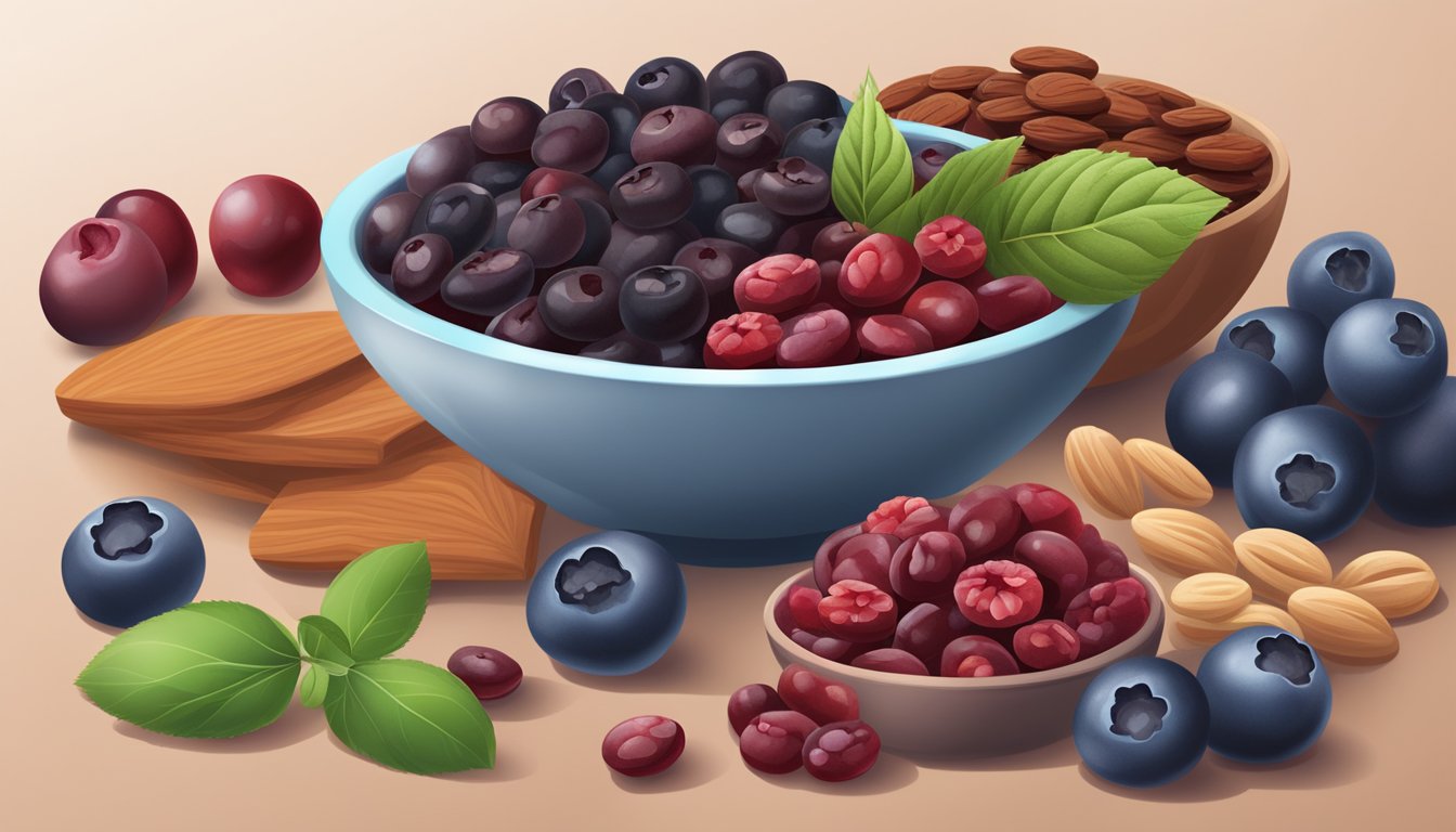 A bowl of dried cranberries next to a variety of alternative sweet ingredients such as raisins, cherries, and blueberries