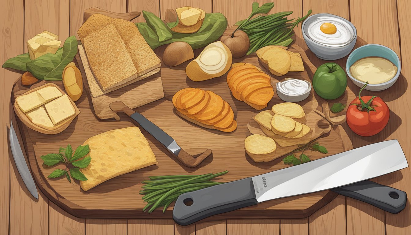 A pile of eddoes and other specialty substitutes arranged on a wooden cutting board with a knife nearby