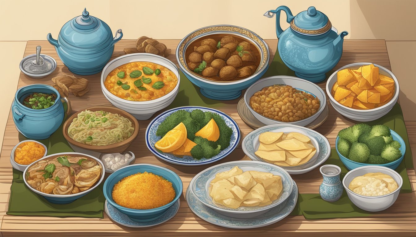 A table set with traditional dishes, featuring eddoe substitutes in a cultural setting