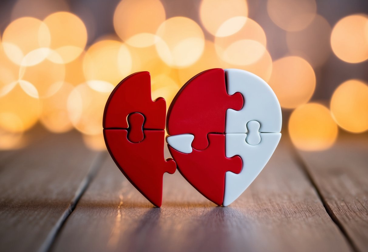 A heart-shaped puzzle with two pieces fitting together perfectly