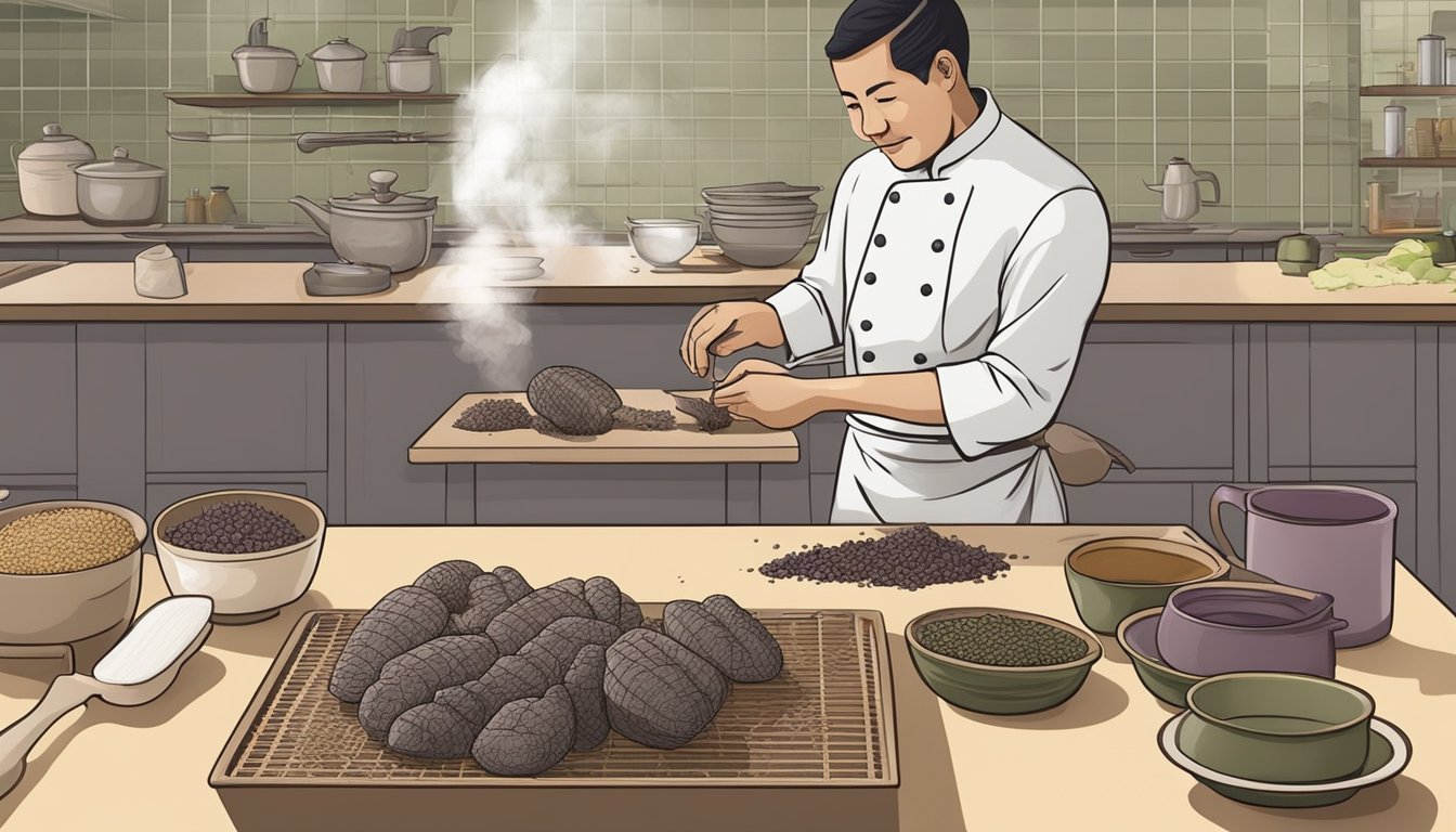 A chef grating taro root as a substitute for elephant foot yam