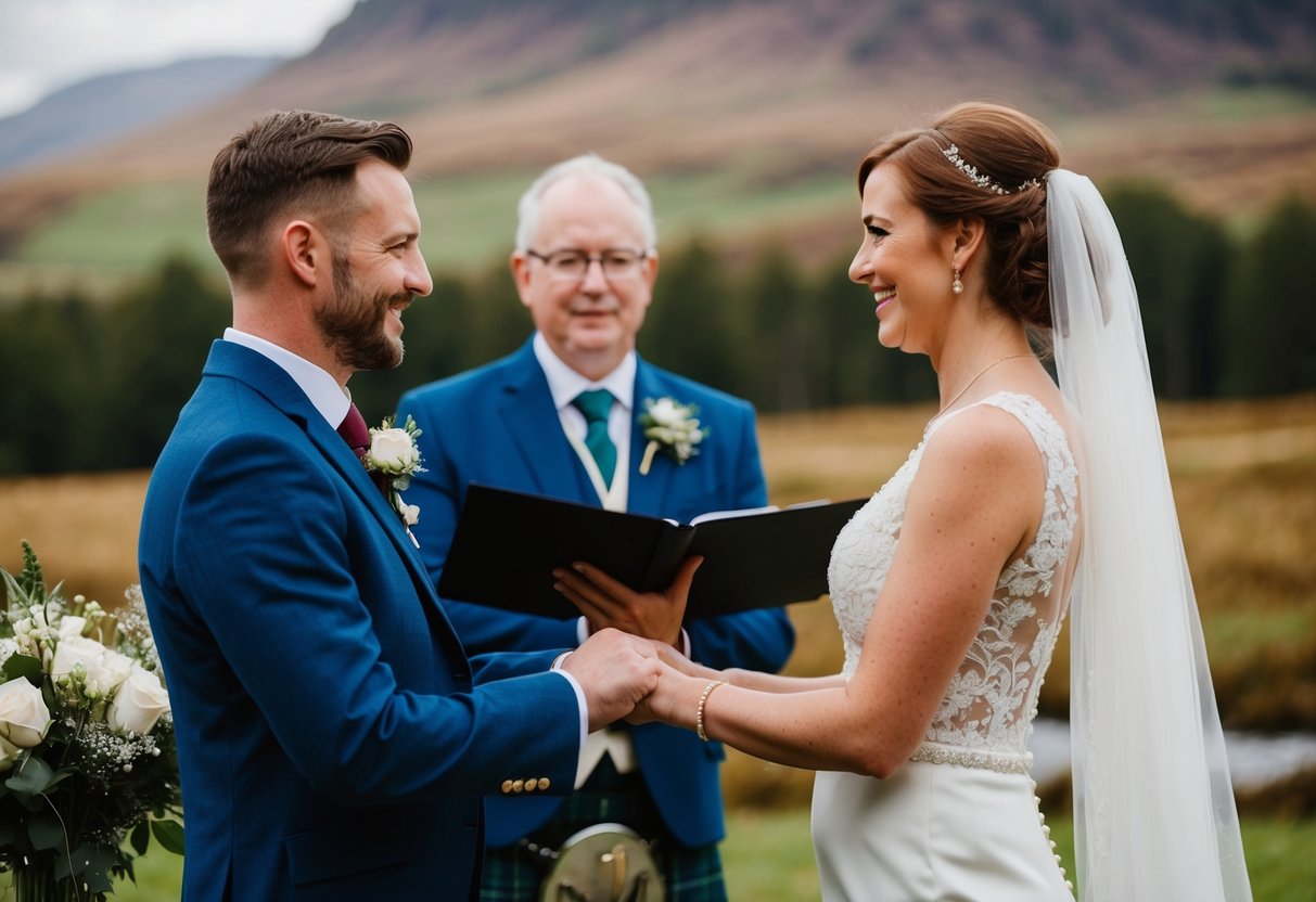 A celebrant performs a marriage ceremony in a picturesque Scottish setting
