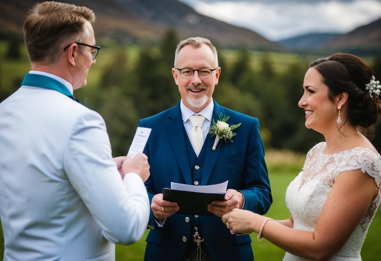 A celebrant conducting a legal marriage ceremony in Scotland