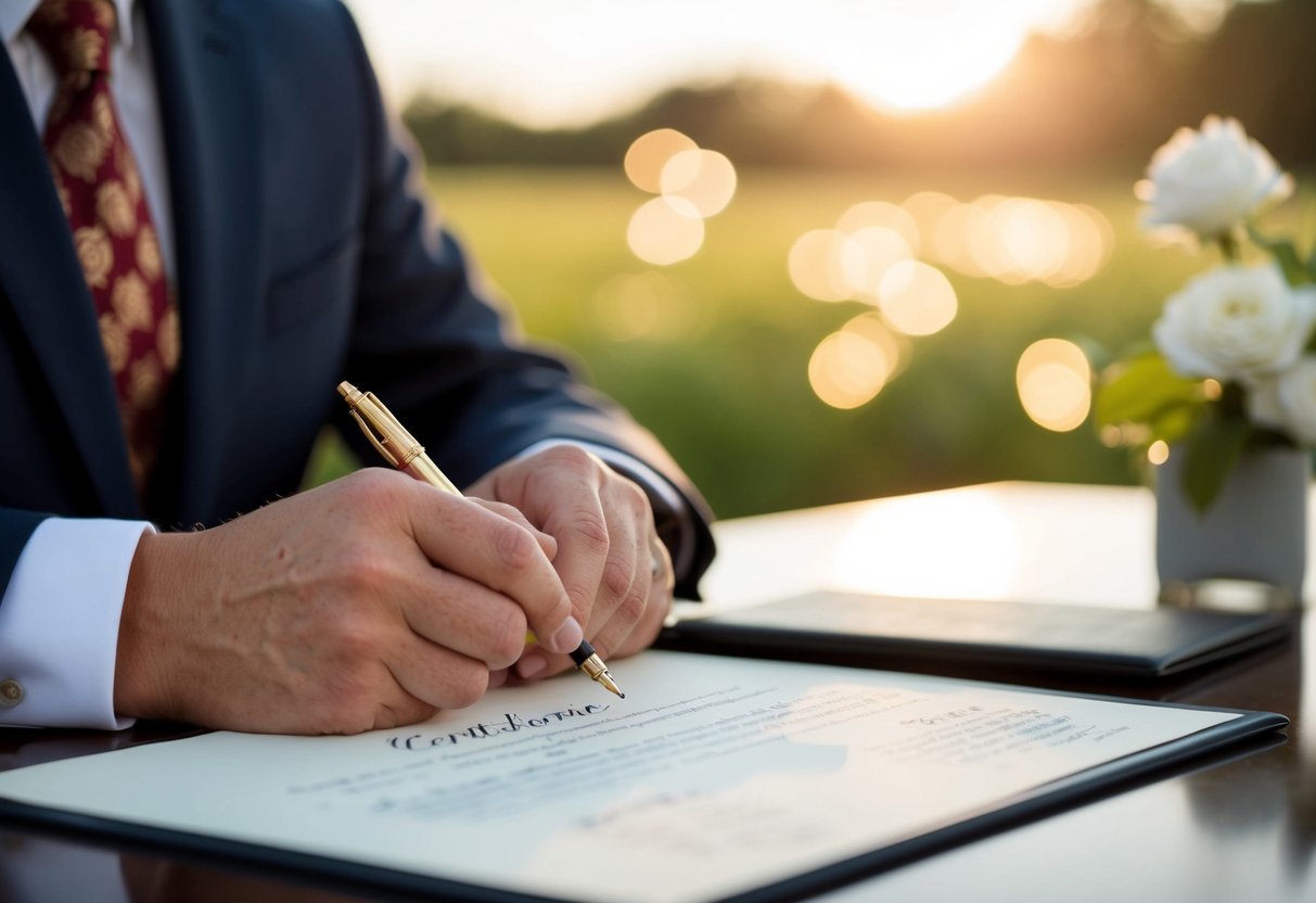 A judge signing a marriage certificate