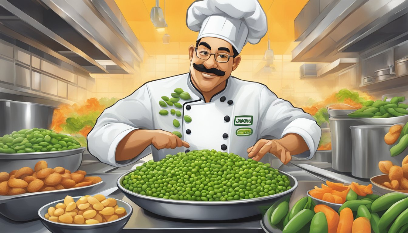 A chef uses edamame as a substitute for fava beans in a vibrant stir-fry dish, showcasing creativity in culinary innovation