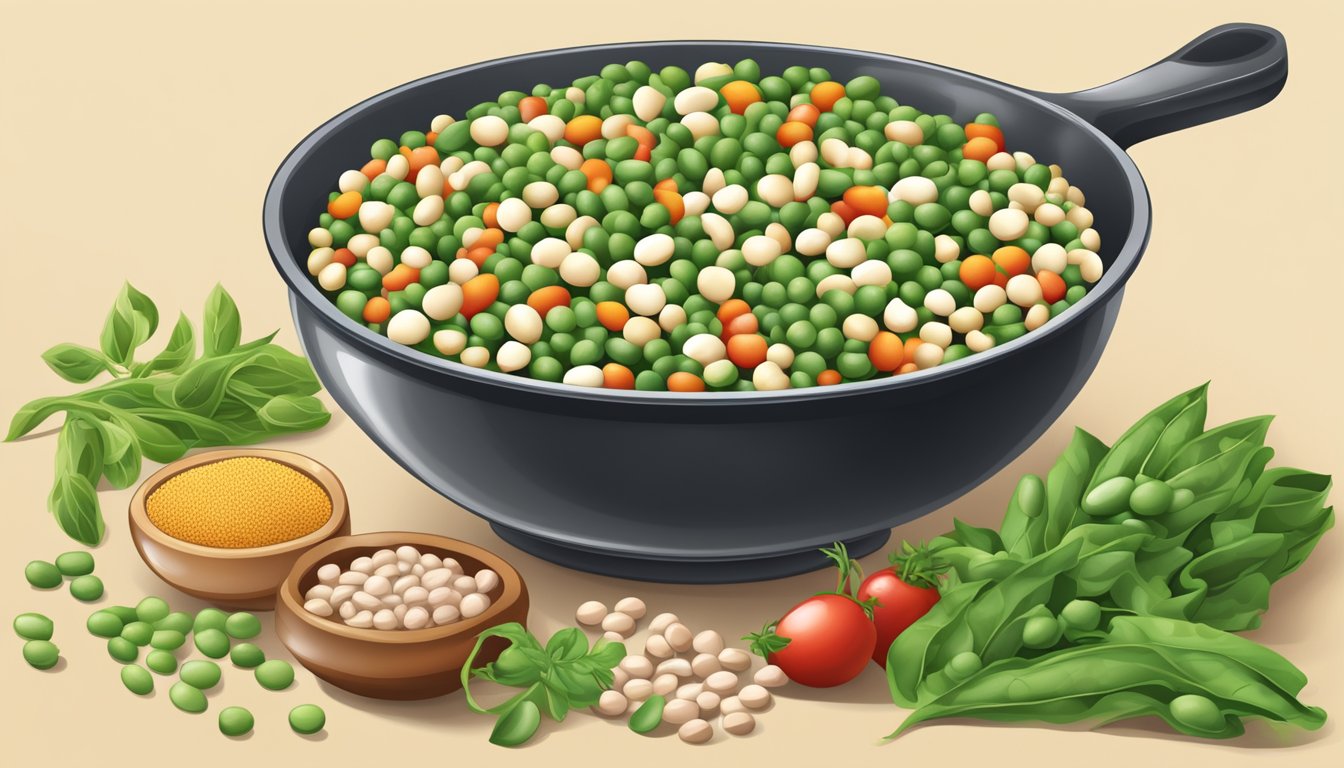 Field peas being used as a non-legume substitute in a dish, such as a colorful and vibrant salad or a hearty stew, with other fresh ingredients and seasonings