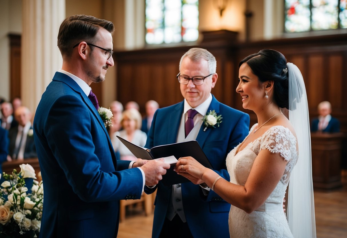 A registrar conducting a marriage ceremony in a UK town hall