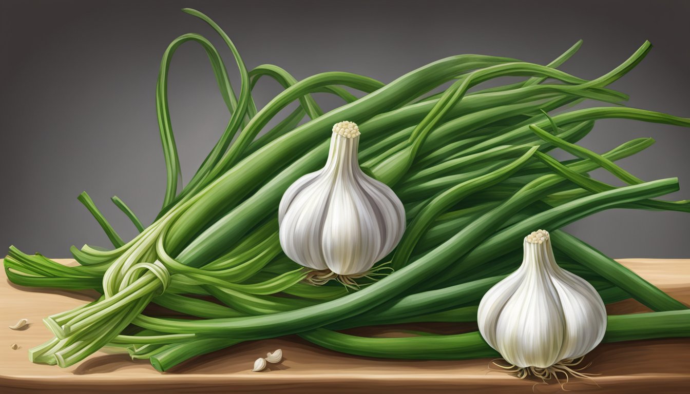 Garlic scapes being used as a substitute in a chef's kitchen