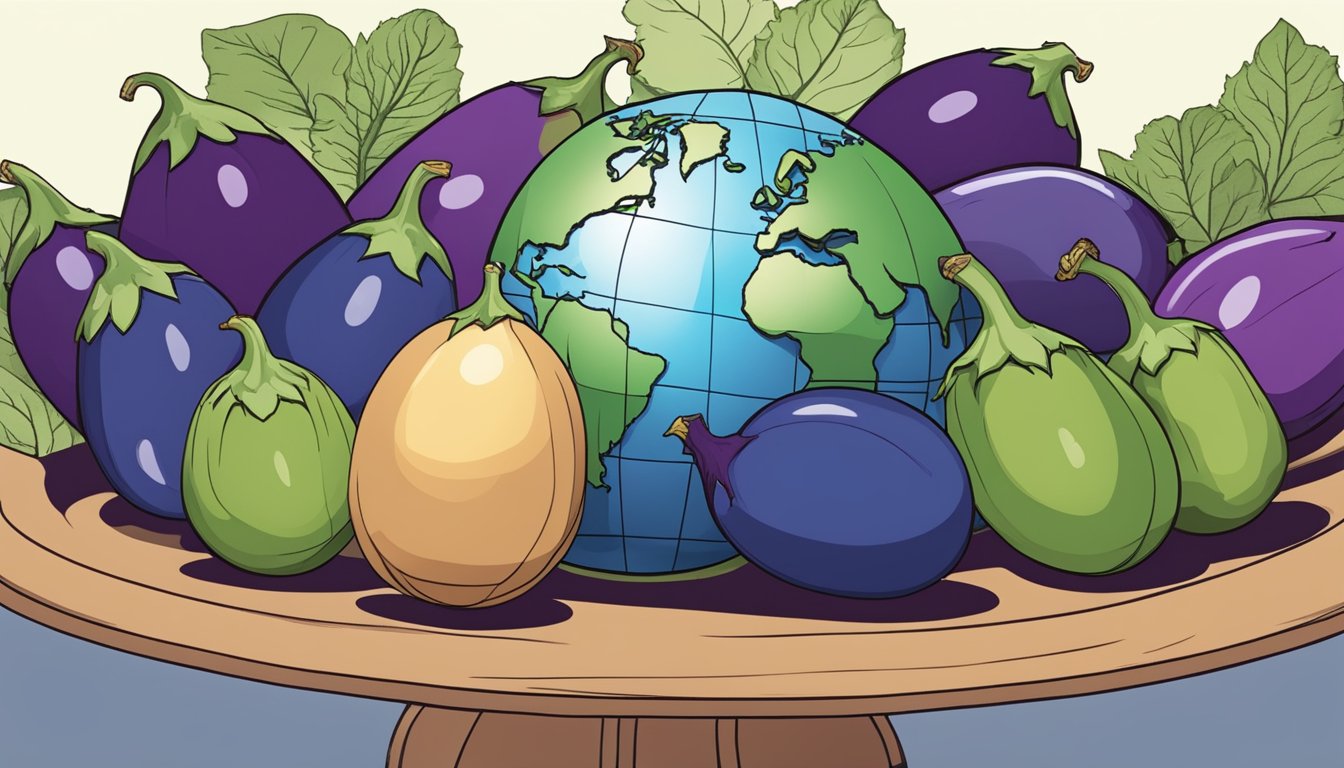 A globe surrounded by eggplants, suggesting alternative options