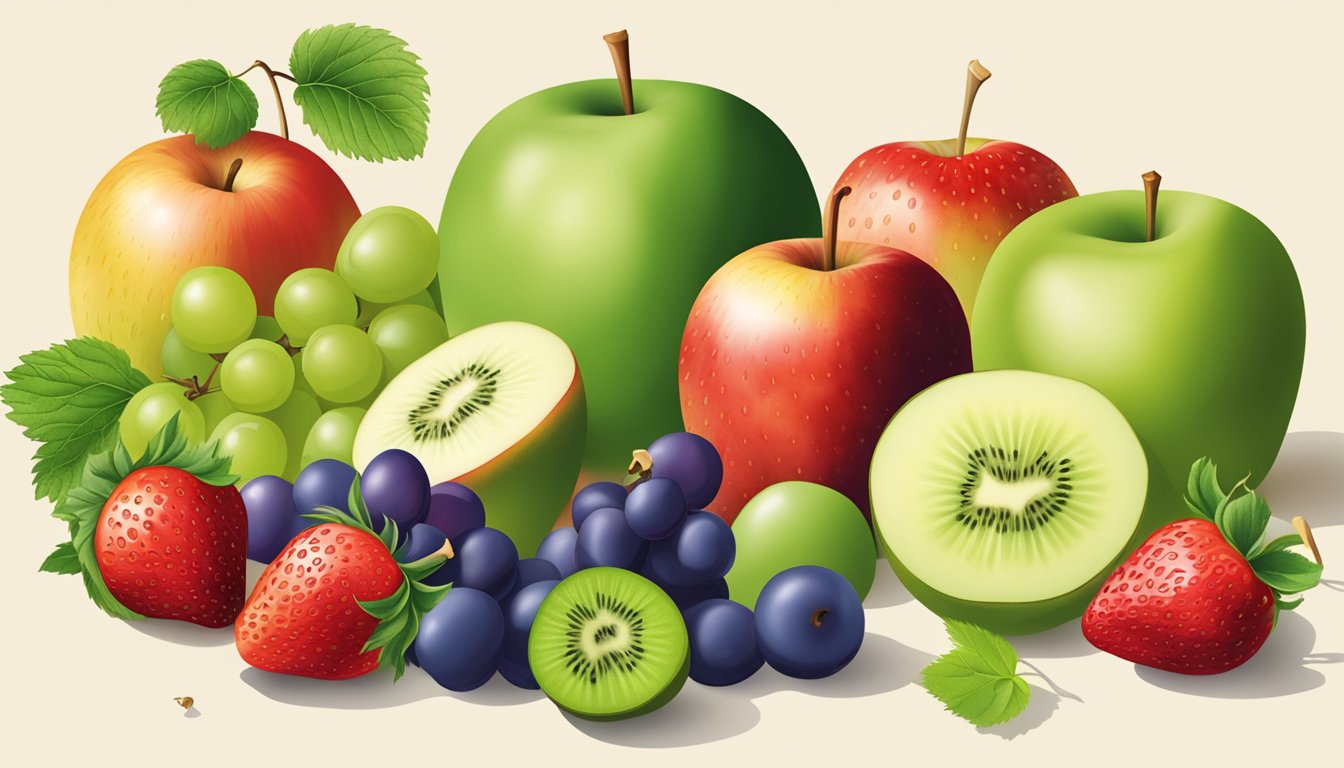 A variety of grape substitutes arranged by fruit type: apples, kiwis, and strawberries