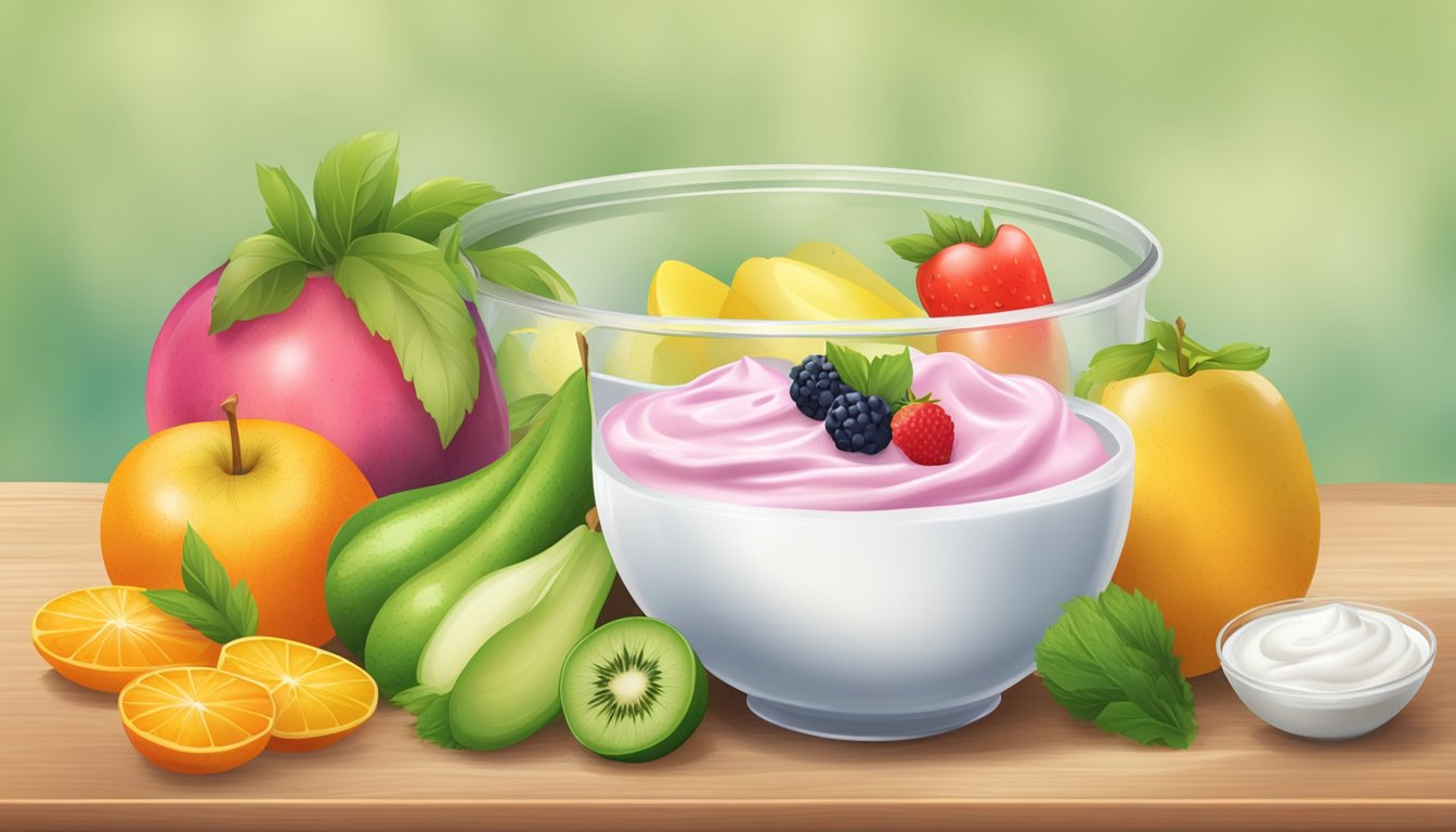 A bowl of colorful fruit and vegetable-based yogurt substitutes being used in cooking and baking preparations