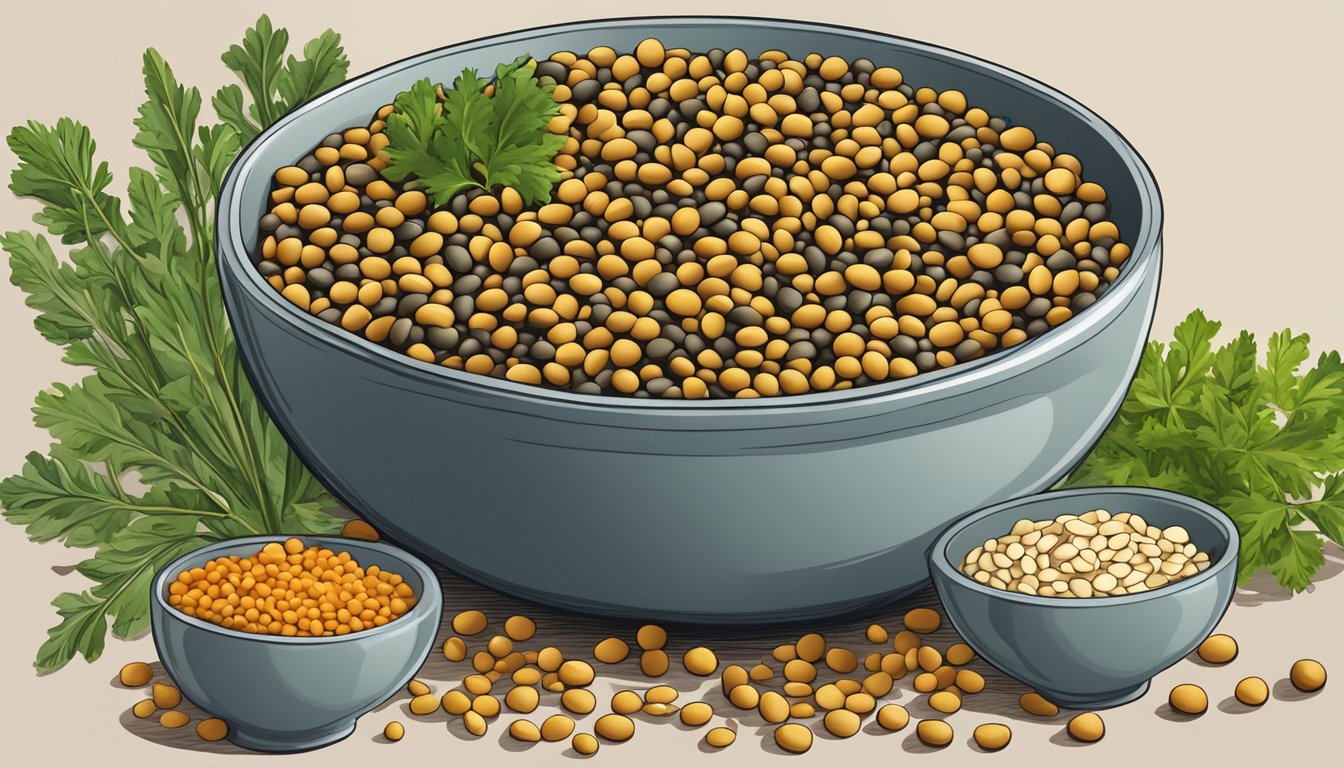 A bowl of cooked lentils with various alternative ingredients surrounding it