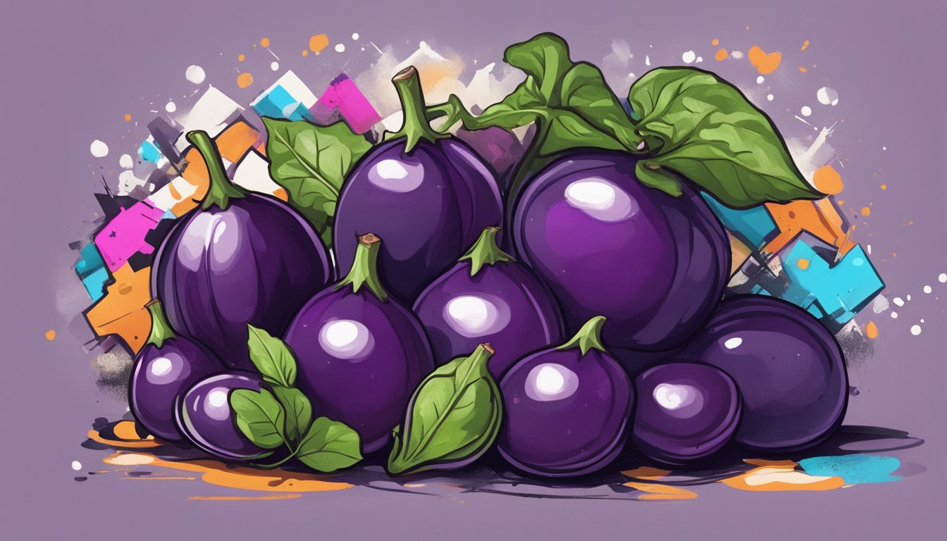 A vibrant eggplant surrounded by graffiti, symbolizing conclusion and substitutes