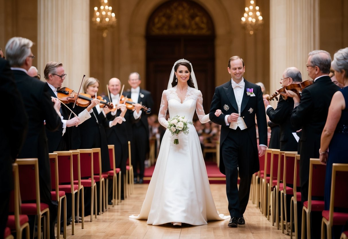 Princess Margaret walks down the aisle to the sound of a grand orchestra playing a classical and regal musical selection