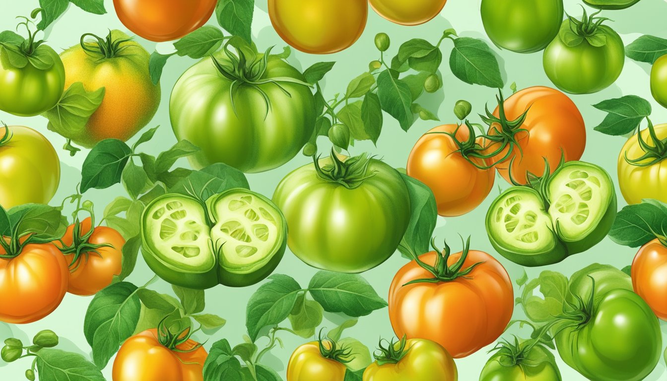 Green tomatoes arranged as unconventional substitutes for various household items