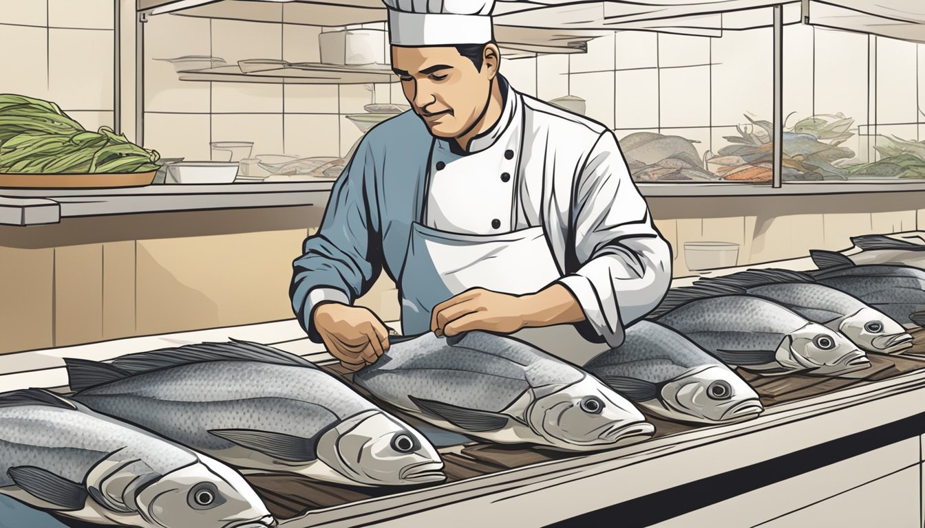 A chef selecting and preparing various non-grouper fish for cooking