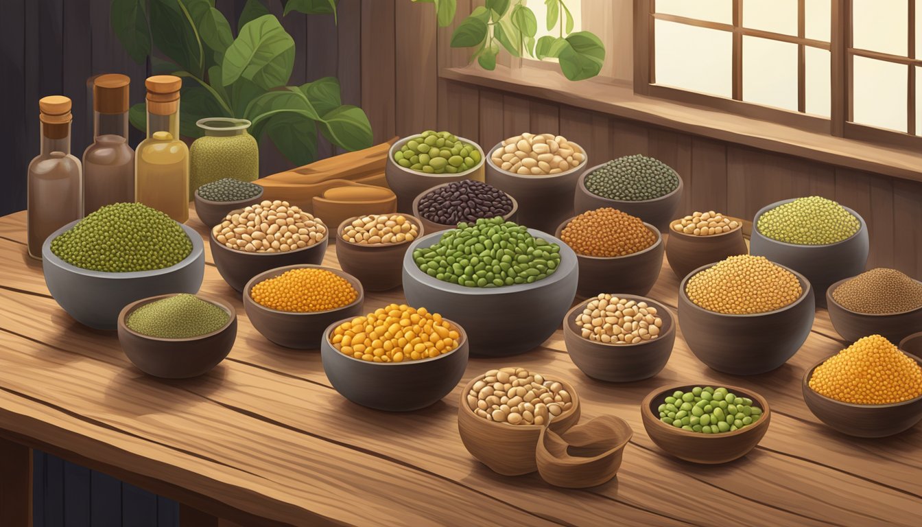 A variety of non-legume substitutes for guaje beans displayed on a wooden table