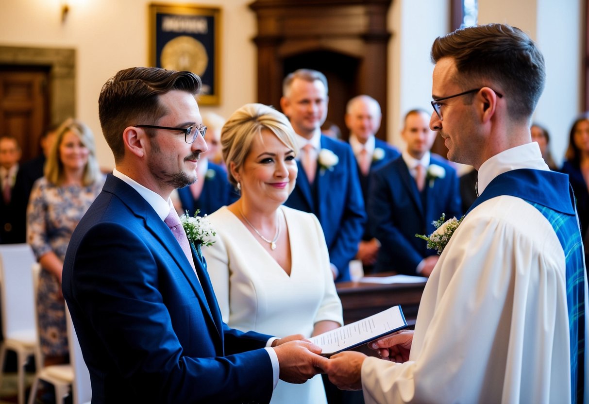 A registrar overseeing a marriage ceremony in a Scottish venue