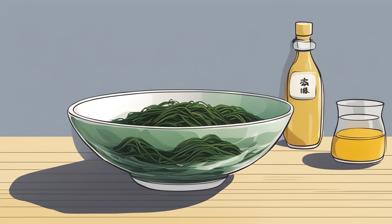 A bowl of hijiki seaweed being served as a substitute in a Japanese dish