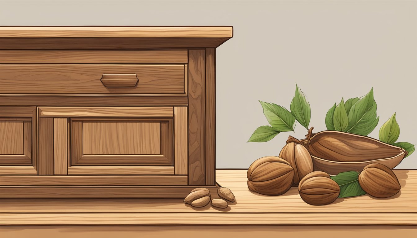 A hickory nut substitute being used to create a wood stain for a piece of furniture