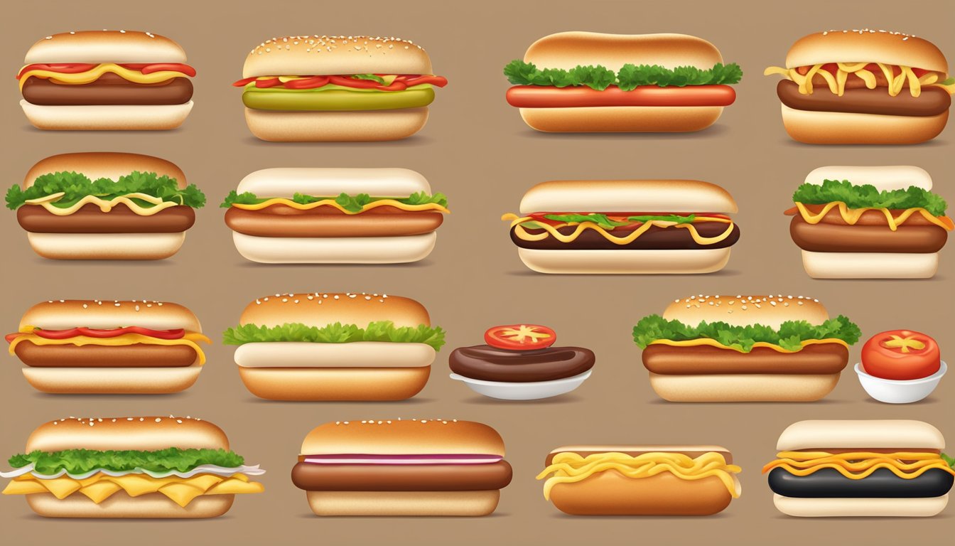 A variety of healthy and special diet hot dog options displayed with different bun substitutes