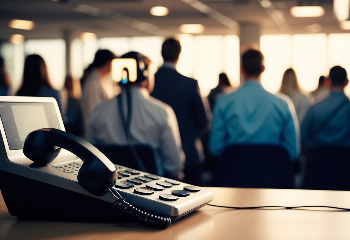 A music request hotline with a phone off the hook and a long queue of callers waiting